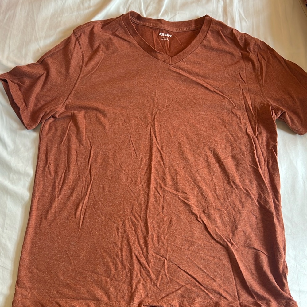 Men’s L V neck t shirt, rust melange